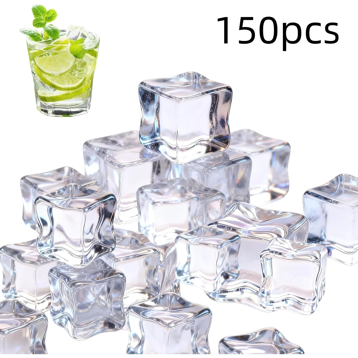 150Pcs Realistic Clear Acrylic Fake Ice Cubes Reusable Artificial Ice for Vase Filler Wedding Table Decor Photo Props