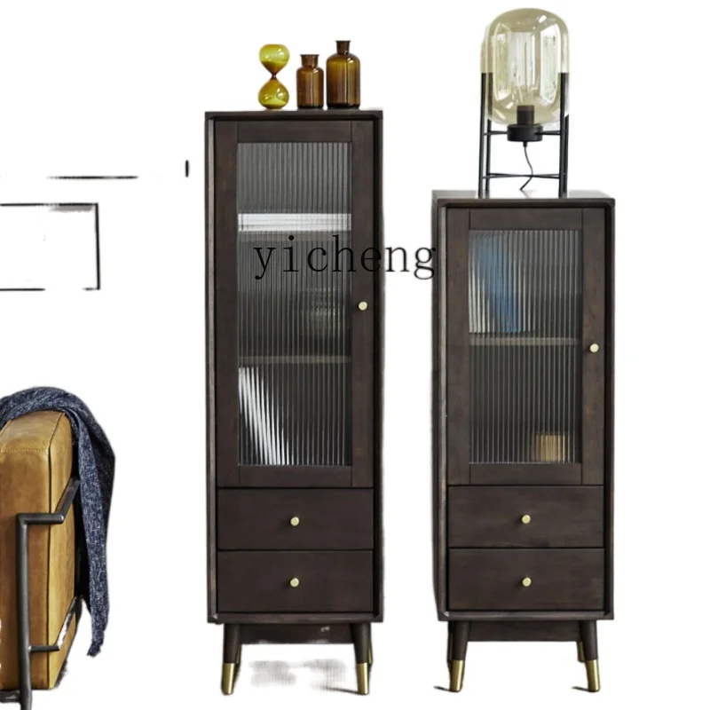 

XC Retro Solid Wood Bookcase with Door Bookshelf Nordic Wine Cabinet Simple Mid-Ancient Locker Book