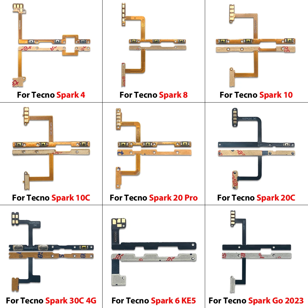 For Tecno Spark 4 6 KE5 8 8C 10 10C 20 Pro 20C 30C 4G Spark G0 2022 2023 Power Switch On/Off Button Volume Key Button Flex