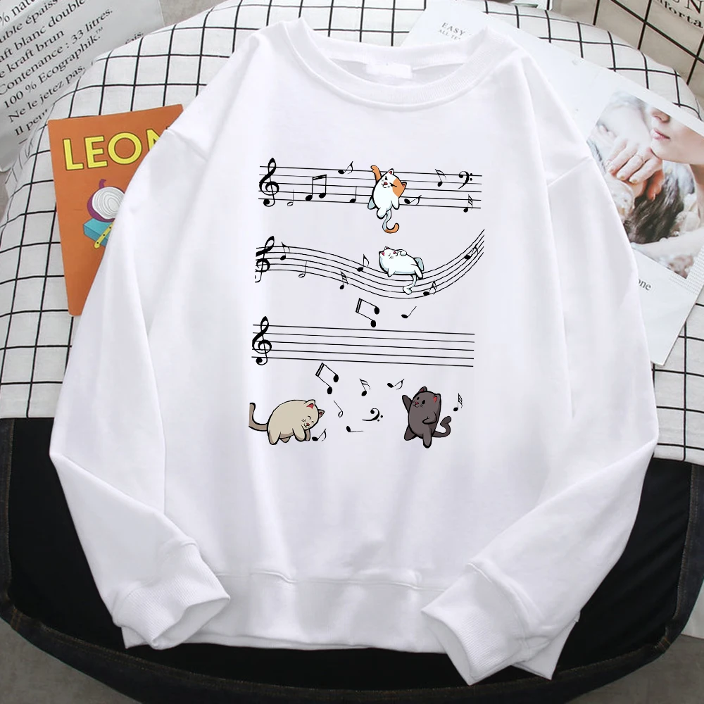 Fashion Winter Sweatshirts For Women Kopie Von Musical Cats Musical Notes Print Hoodies Soft Fleece Pullovers Loose Warm Clothes