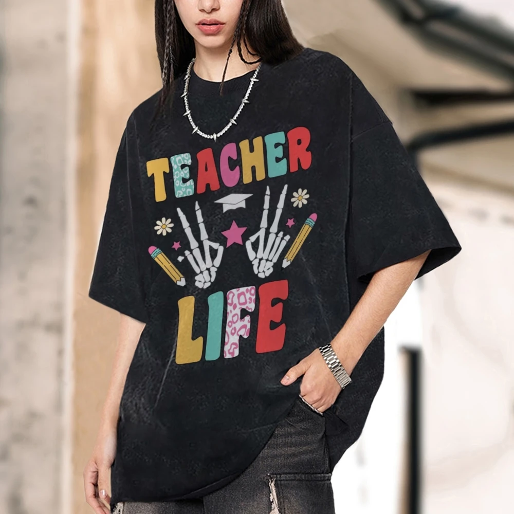 Teacher Life Vintage Unisex Washed T-shirt, Teacher Group Gift, Back To School Shirt