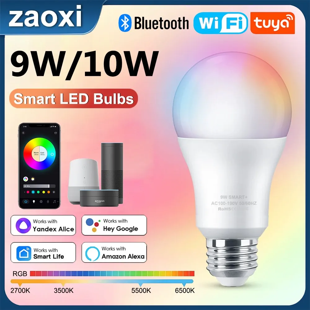 

Tuya WIFI WIFI/Bluetooth Smart LED Light Bulb E26/E27 2700-6500K Dimmable Timing Bulb Works With Alexa Google Home Voice Control