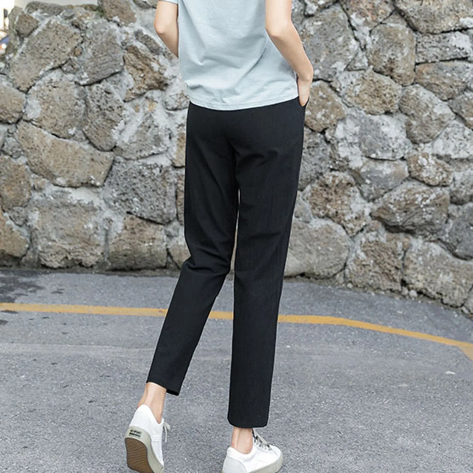 2024 Womens Spring Summer Pants Cotton Linen Solid Elastic waist Candy Colors Harem Trousers Casual Female Pants