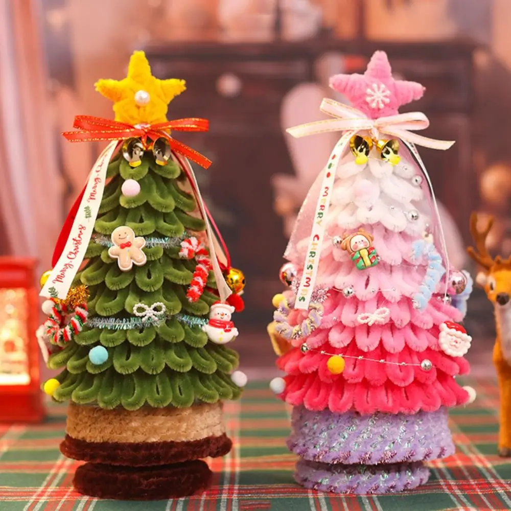 Conjunto de limpadores de cachimbo de natal feitos à mão, artesanato, torção, árvore de natal, hastes de chenille, desenho animado, pelúcia, árvore de natal, faça você mesmo, bastão de torção