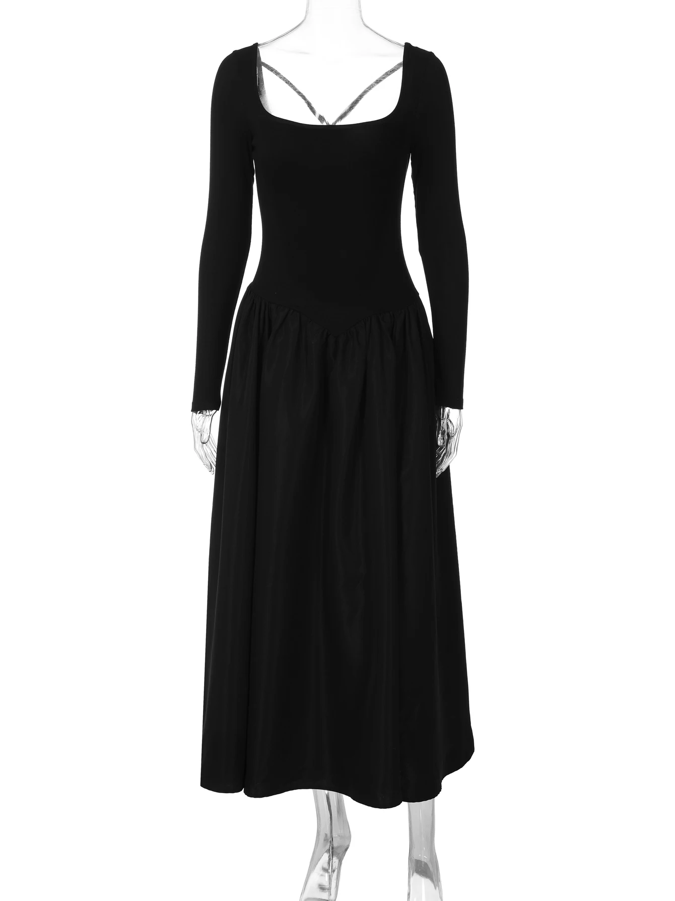 Dulzura Autunno Moda Sexy Colletto Quadrato Manica Lunga Backless Abito Lungo Allentato Donna Solido Abito Elegante Party Club Prom Outfit