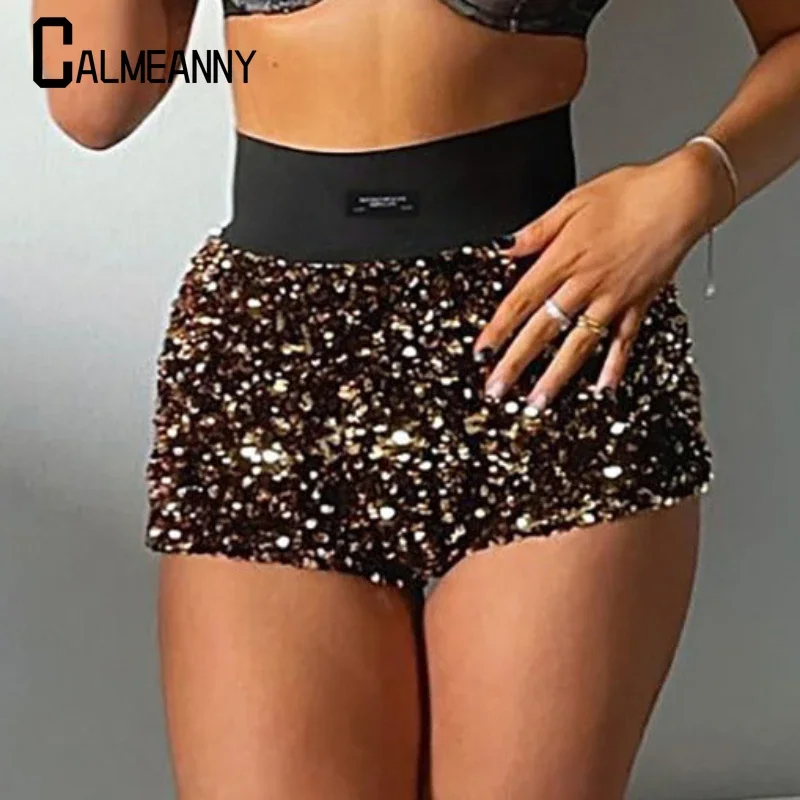 Women Shorts 2024 Summer New Style High Waist Glitter Sexy Skinny Party Nightclub Streetwear Fashion Trend Sequined Mini Shorts