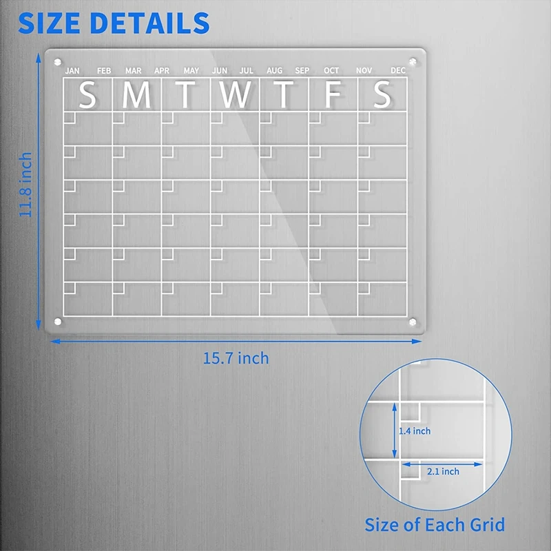 1 Set Acrylic Dry Erase Board For Fridge, 16X12 Inches Clear Dry Erase Calendar Includes 6 Markers