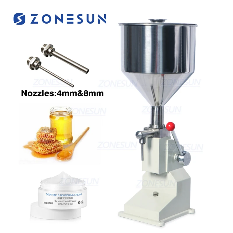 ZONESUN A03 Manual Paste Honey Liquid Filling Machine Cream Bottle Vial Filler Sauce Jam Nail Polish 5-50ml Food Processor