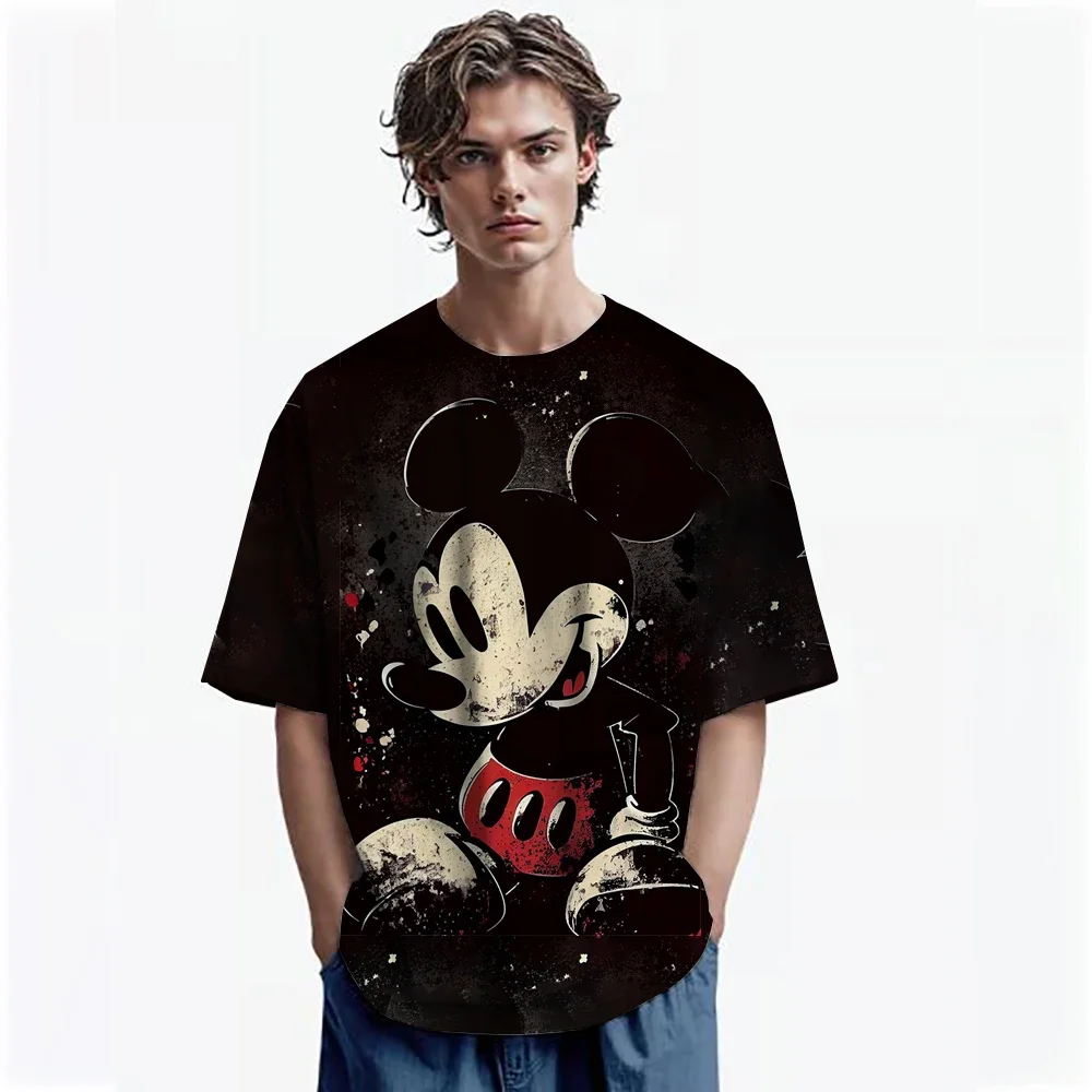 Disney 2025 Men's T-shirt Mickey Mouse 3D Printed Short Sleeve Oversized Tshirt Men's And Women's T Shirt Children Clothing