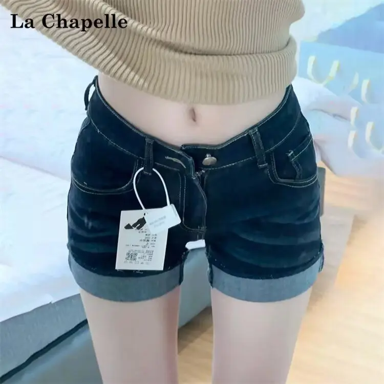 

Sexy Low Waist Denim Shorts American Style Super Short Hot Pants Deep Blue Elastic Design Slimming Versatile Summer Shorts