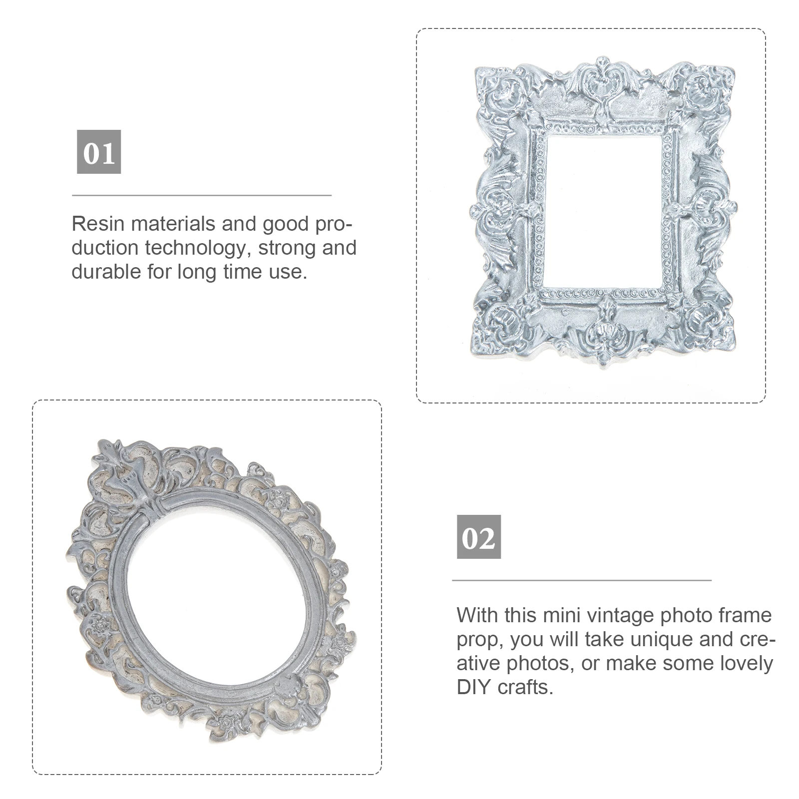 

7pcs Retro Photo Frame Mini Resin Vintage Dollhouse Frames Tiny Oval Ornament Nail Decor Photo Props Home Adornment Miniatures