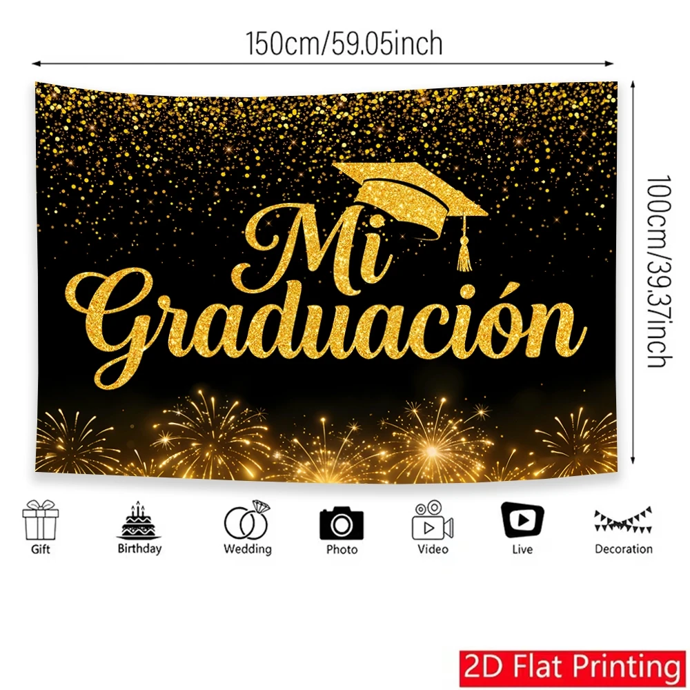 1 Stück Abschlussfeier-Hintergrundbanner aus Polyester, Partybanner, Fotokabinen-Hintergrundstoff für Abschlussfeier-Dekorationen – Detail 1
