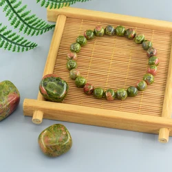 Natural Unakite Jasper Stone Crystal Quartz Beads Bracelet for Women Men Round Shape Bracelets Wristband Jewelry Birthday Gifts