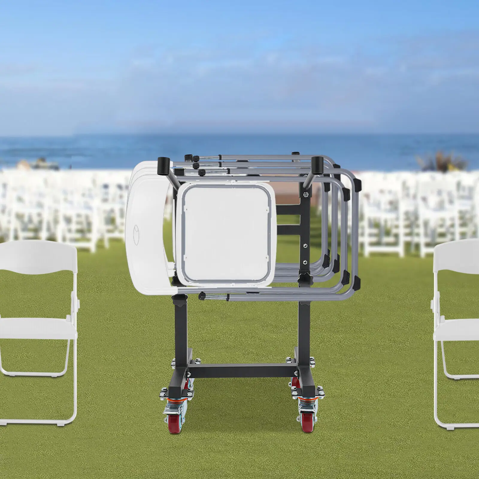 

Adjustable Folding Chair Cart Transportation Folding Chair Rack Storage Trolley Capacity 12 Chairs