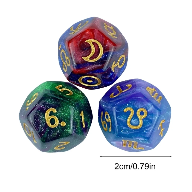 3Pcs Acrylic Astrologys Dices Sign Planet Number 12-Sided Dices Divinations Tool Tarots Constellations Dices Easy to Use 69HD