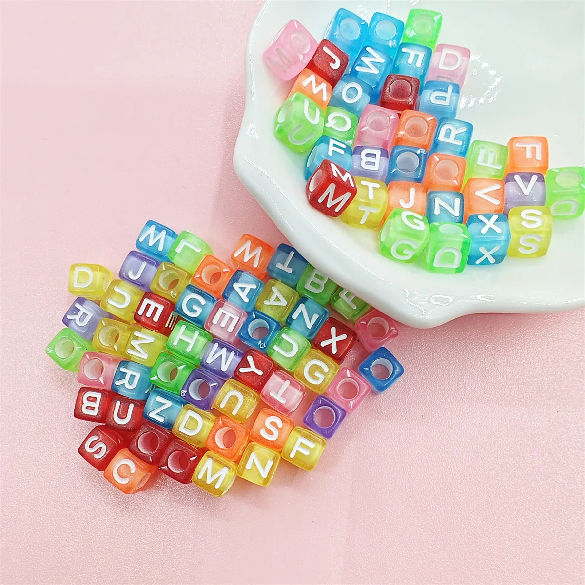 100Pcs/lot 6mm/7mm Acrylic Mixed Color Letter Flat/Square Bead DIY For Jewelry Making Accessories