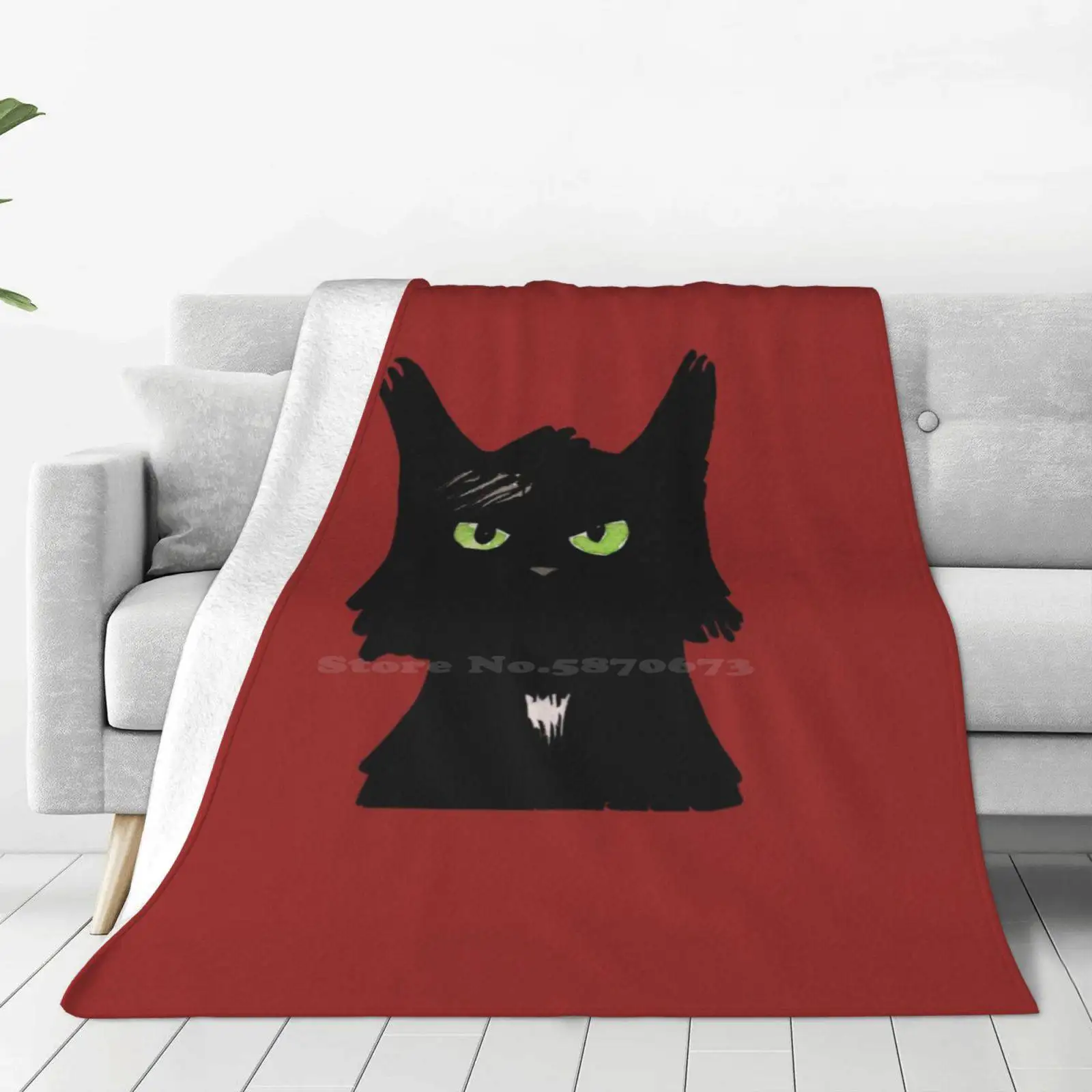 Manta de franela para el hogar, Gato Negro de la suerte, con tinta negra