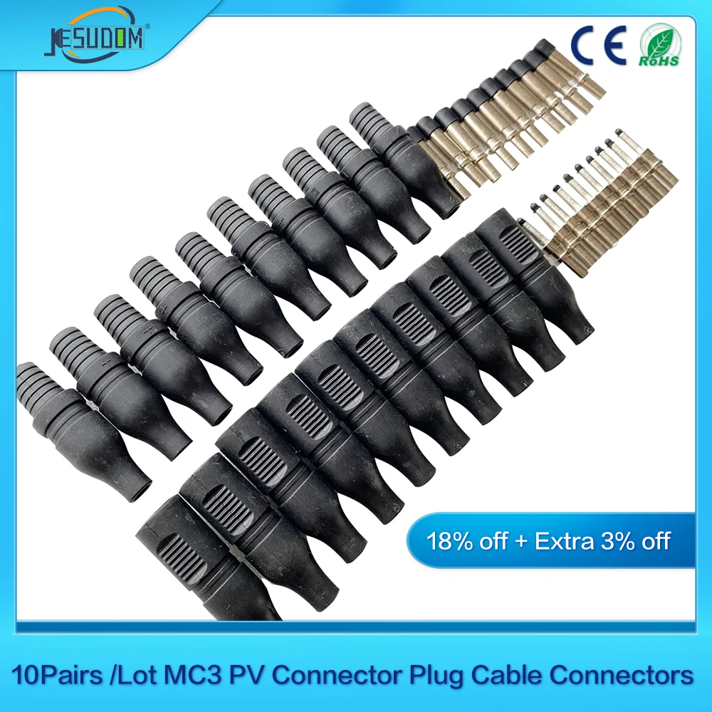 10Pairs /Lot MC3 PV Connector Plug Cable Connectors Male and Female IP67 for Solar Panels and Photovoltaic Systems