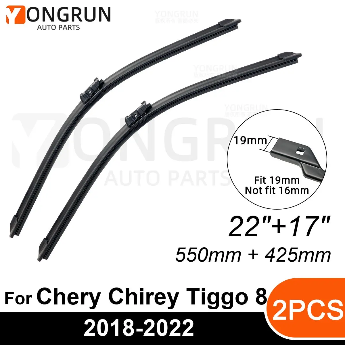 

Front Wipers For Chery Chirey Tiggo 8 2018-2022 Wiper Blade Rubber 22"+17" Car Windshield Windscreen Accessories 2019 2020 2021