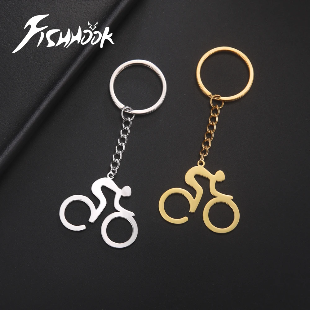 Fishhook Ride Bike Keychain Bicycle Riding Key Chain Ring Cycling Sports Gift for Woman Man Stainless Steel Fashion Jewelry