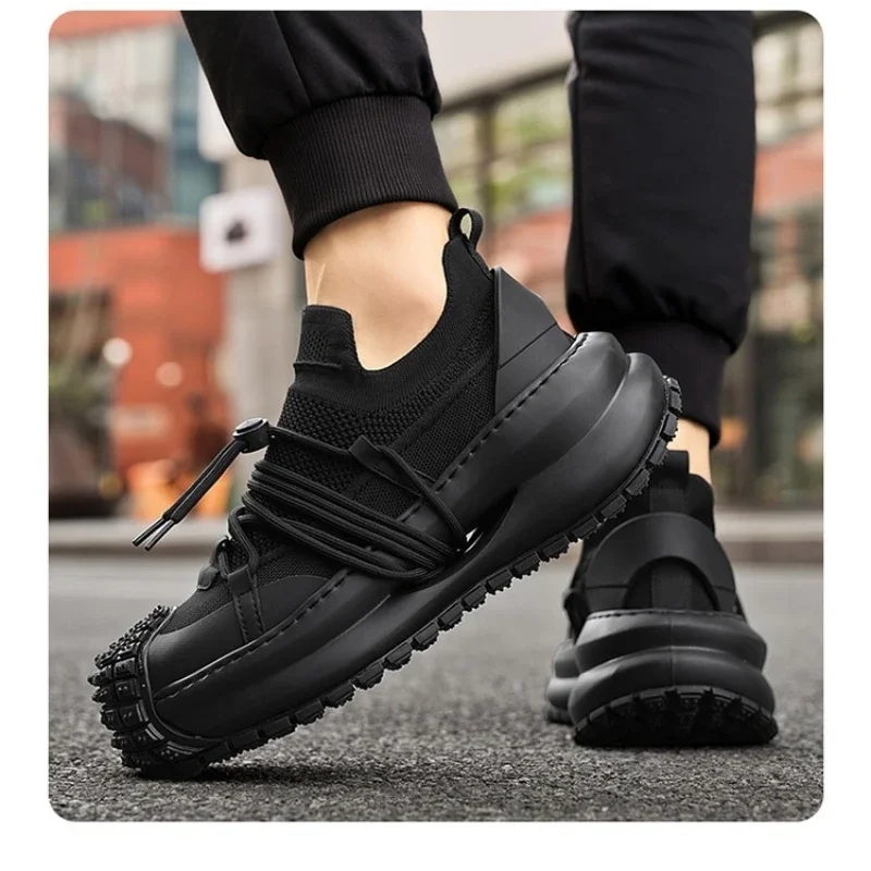 

Men's Shoes New Spring Breathable Mesh Fly Weave Thick Sole Height Increasing Fashion Non slip Casual Sport Chunky sneakers
