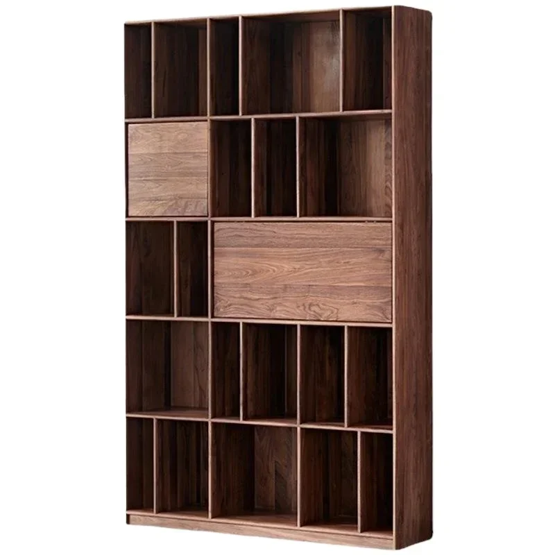 Libreria nordamericana in noce nera interamente in legno massello di lusso leggero nordico, espositore moderno e semplice, combinato