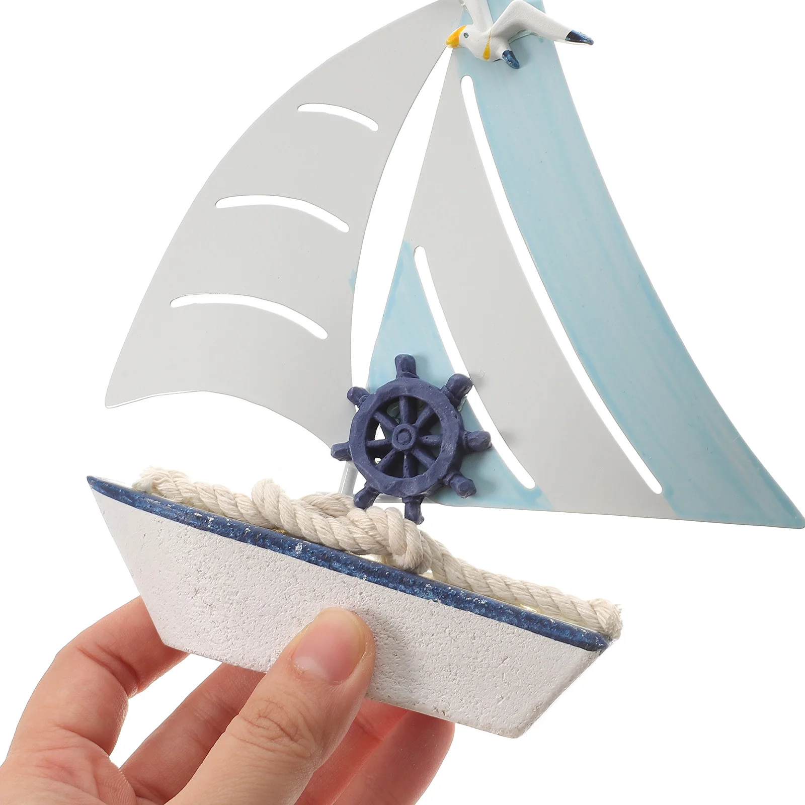 

Sailing Boat Decor Wooden Miniature Mediterranean Nautical Sailboat Ornament Desktop Office Bedroom Decoration