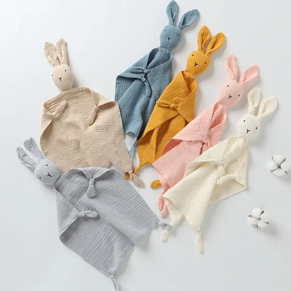 1PC Cotton Muslin Soothe Appease Baby Towel Bibs Soft Newborn Sleeping Dolls Kids Sleep Toy Rabbit Shape Comforter Blanket