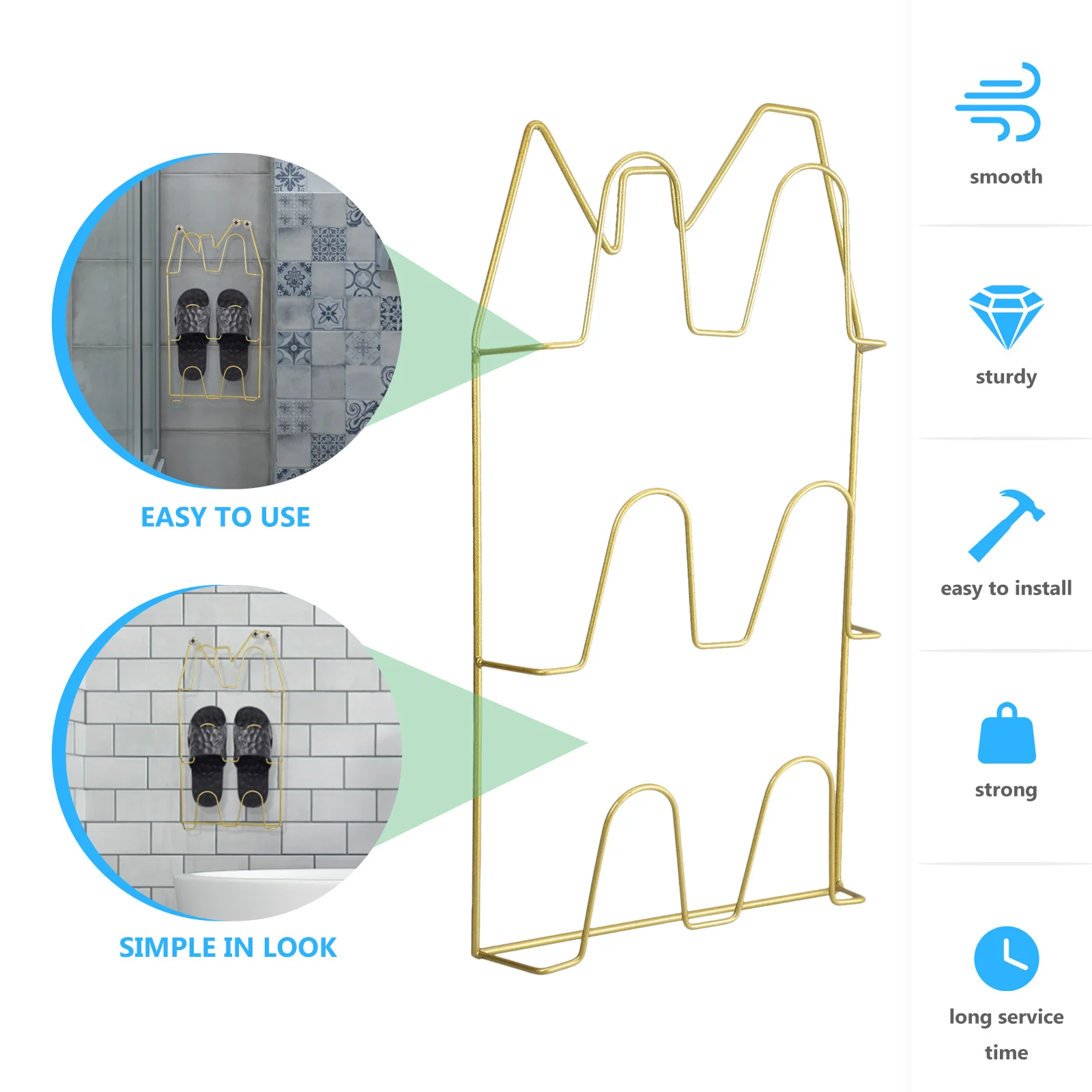 

Wall Mount Slippers Holder Heavy Duty Iron Shoe Rack Space Saving Organizer for Doorway Bathroom Entryway No Drill Assembly