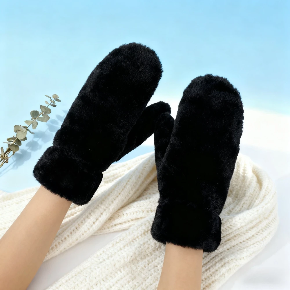 

Winter New Simple Solid Color Thick Plush Warm Gloves for Students, Fashionable and Cute, Cold proof Finger Gloves