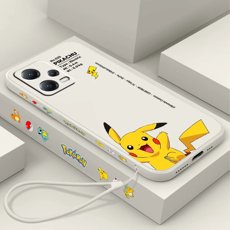 P-Pokemons Pikachus Mewtwos For Xiaomi Redmi Note 14 13 13R 12 12R 11 11E 11T 11S Pro Plus 4G 5G Liquid Left Rope Phone Case