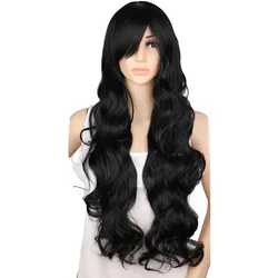 QQXCAIW Lange Lockige Cosplay Perücke Partei Frauen Natrual Schwarz 70 Cm Hohe Temperatur Synthetische Haar Perücken