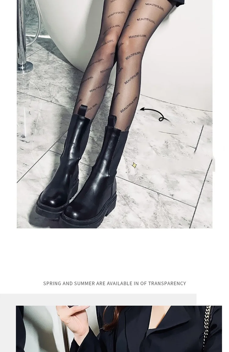 Sexy Damen-Strumpfhose Transparente Strümpfe mit Buchstabendruck Modische Damenstrümpfe mit Aufdruck CTW032 – Detail 9