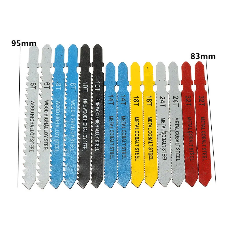 14pcs Jigsaw Blade Assorted T-shank Set Metal Steel Jigsaw Blade Set Fitting For Plastic Metal Cutting Woodworking Tool