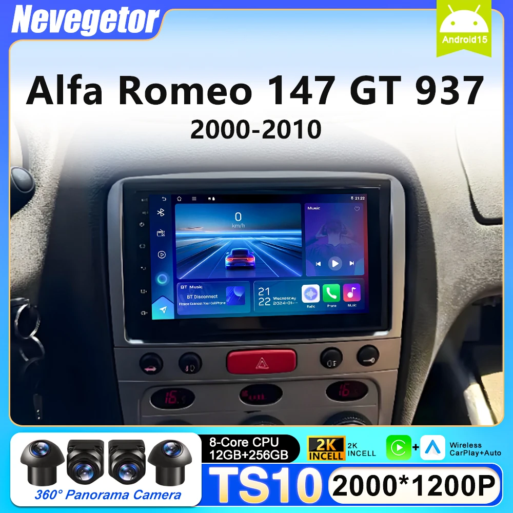 Android 16 Carplay para Alfa Romeo 147 GT 937 2000-2010, Navegación GPS, Video, Radio para Auto, Multimedia Automotriz, Monitor para Auto, DVD 2din