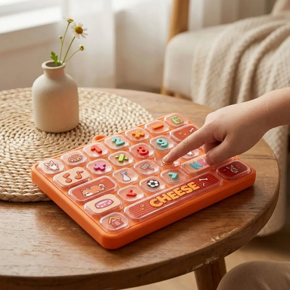 Cartoon 26 Keys Fidget Keyboard Clear Key Sounds Clickable Keys Mechanical Keyboard Keychain Plastic Animal Patterns