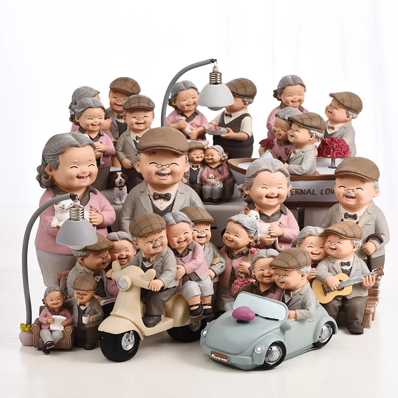 Figurki dziadków, figurki starszej pary, lampka nocna do rękodzieła, miniaturowa słodka ozdoba, statuetka miłości, akcesoria do dekoracji przy łóżku.
