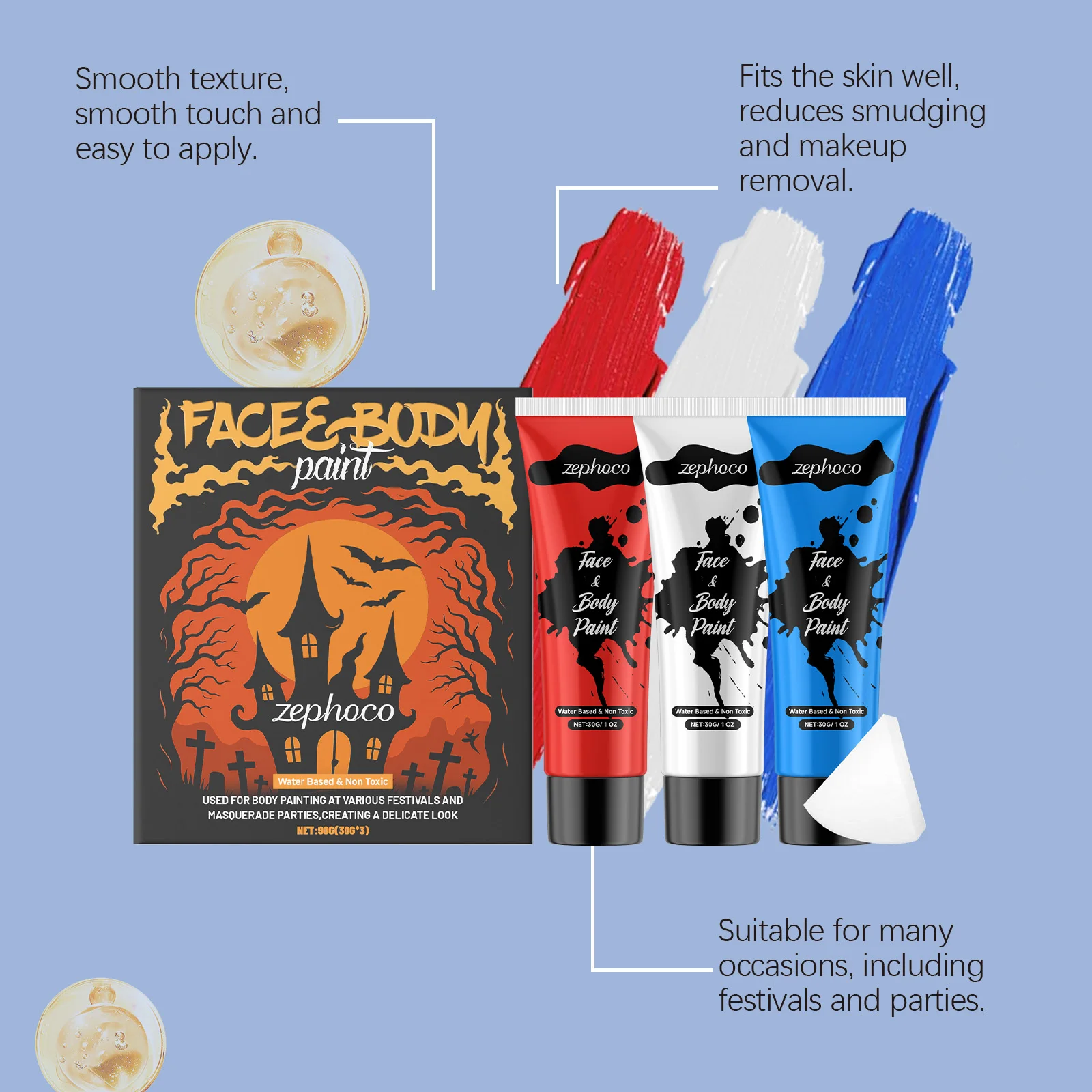 Kit di pittura per il viso e il corpo di Halloween per feste di compleanno di Halloween Trucco scenico Pittura creativa Trucco di colori ricchi Regalo di Halloween 90g