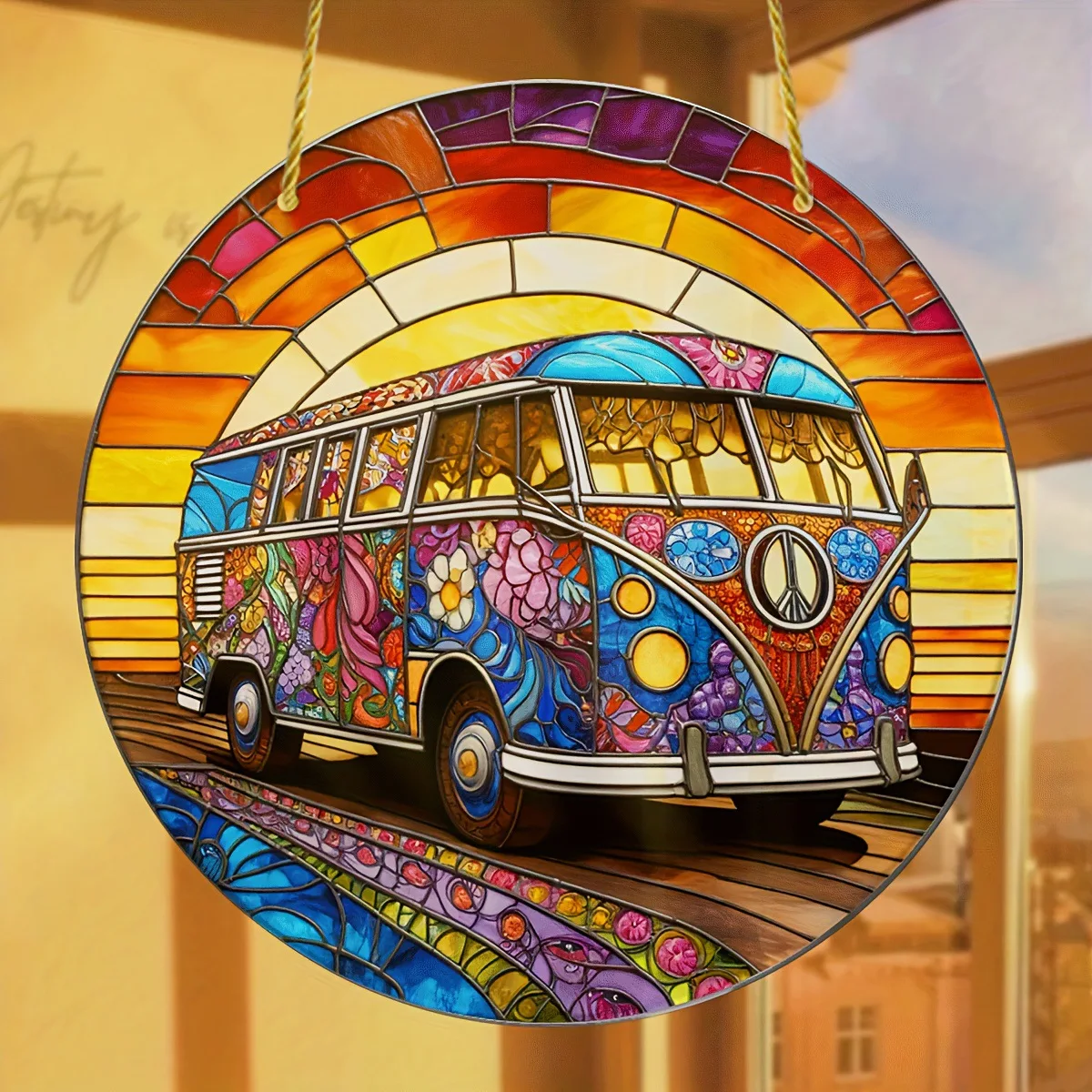 

Vintage color flower bus disc pendant with chain wall window home porch decoration