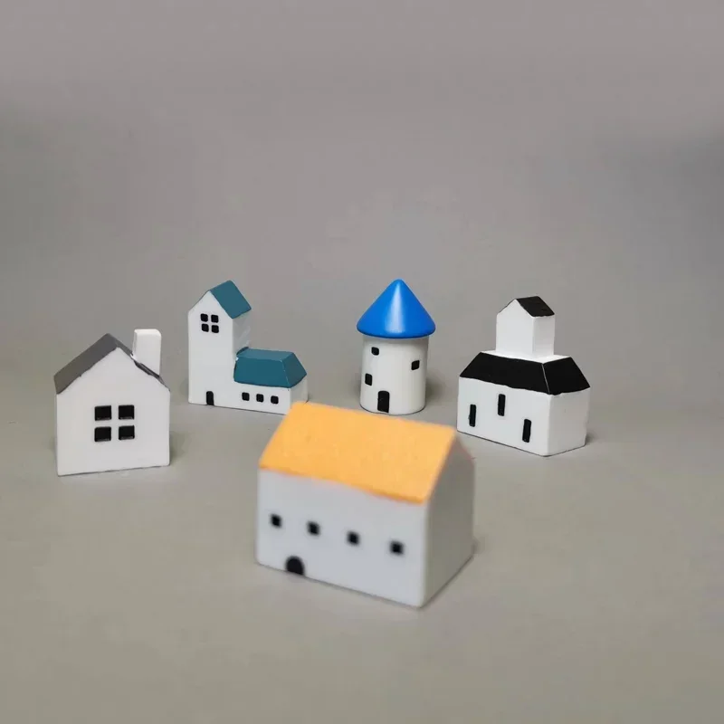 5 pcs cute town house/cozy cottage church castle/fairy garden gnome/moss terrarium /crafts/bonsai/home table decor