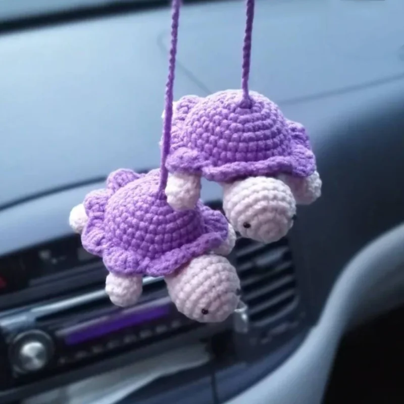 

Cartoon Little Animal Handmade Crochet Turtle Rabbit Car Mirror Decoration Charm Ornaments, Auto Interior Accessories, Car Decor