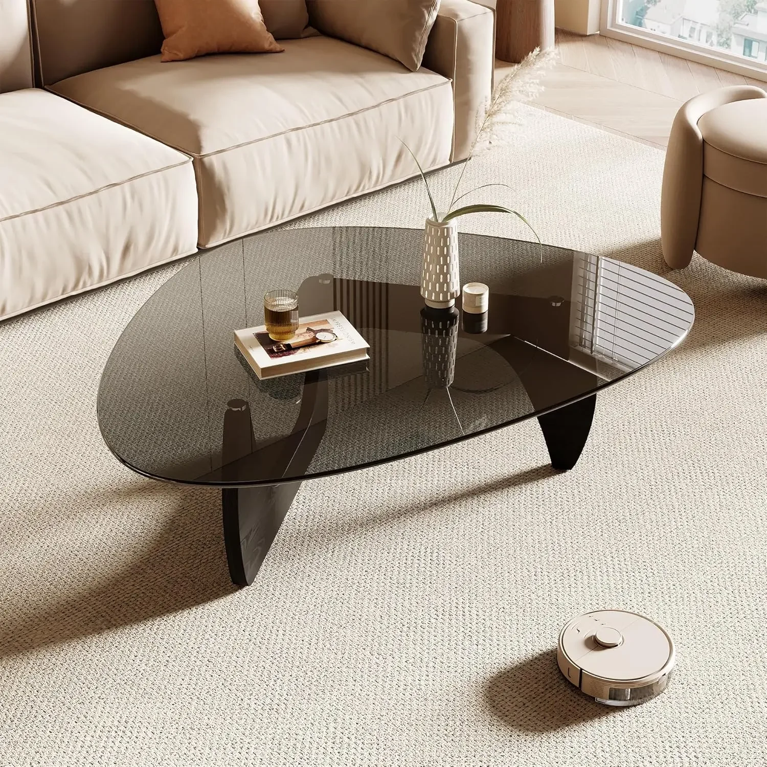 

Morden Coffee Table, 42.5" x 28.5" x 16.1" Triangle Tempered Glass Top for Living Room, Color: Black