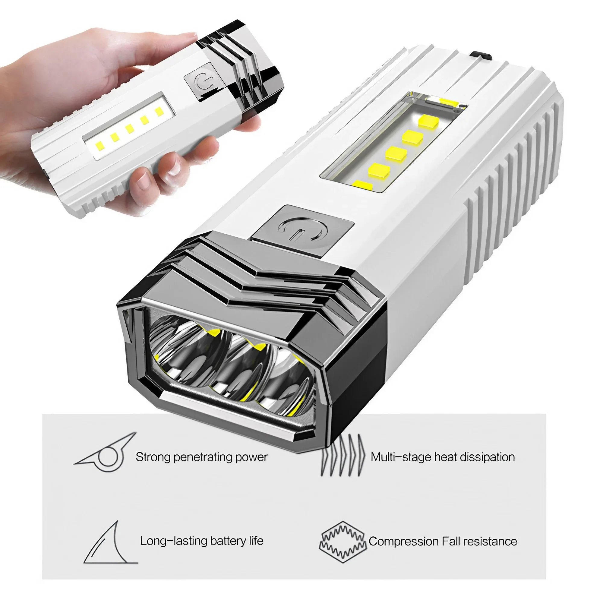Multifunctional COB LED Flashlight, USB Rechargeable Waterproof Portable Torch, Outdoor Camping Light for Hiking, Cycling and Bicycle Riding, Great for Emergencies and Travel, Ideal Gift for Campers, Hikers and Cyclists