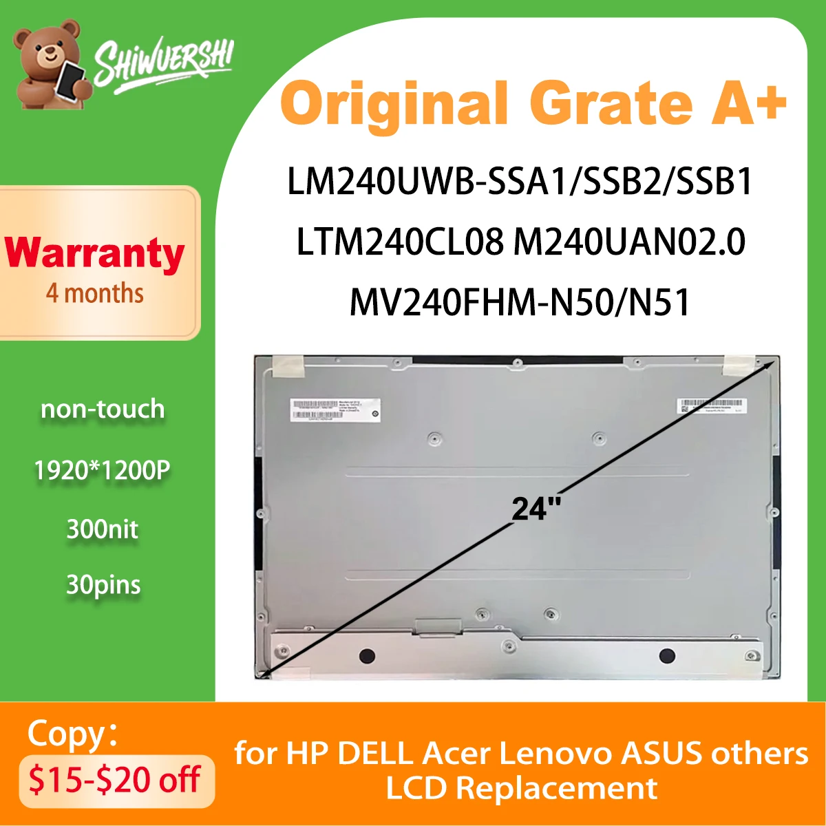 

24 "Оригинальный новый ЖК-дисплей LM240UWB SSA1 LM240UWB SSB2 LM240UWB SSB1 LTM240CL08 M240UAN02.0 MV240FHM N50 MV240FHM N51