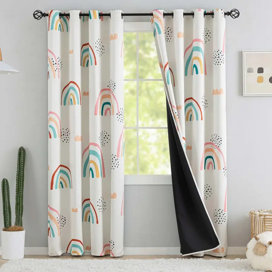 

Blackout Rainbow Curtains for Kids Cute Rainbow Room Darkening Window Curtains Decorative Cartoon Black Out Curtain for Girls Be