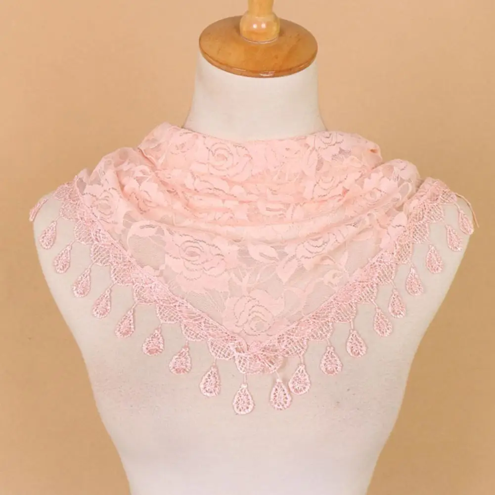 Durable Triangle Head Wrap Comfortable to Wear Triangle Headscarf Portable Lace Tassel Triangle Head Wrap  Decoration