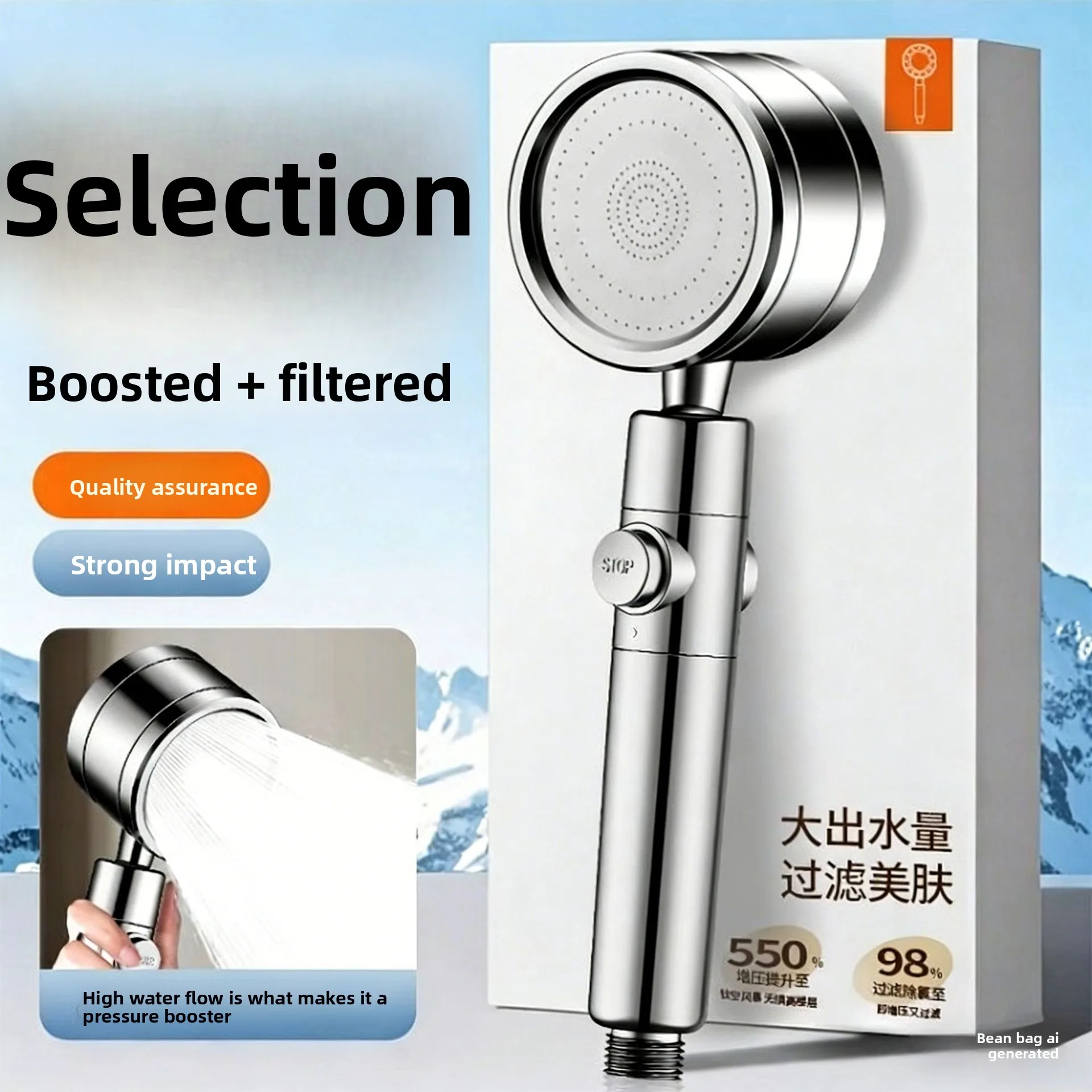 High Pressure Shower Head with Water Filter System for Bathroom Renovation Universal Rainfall Handheld and Fixed Shower Set
