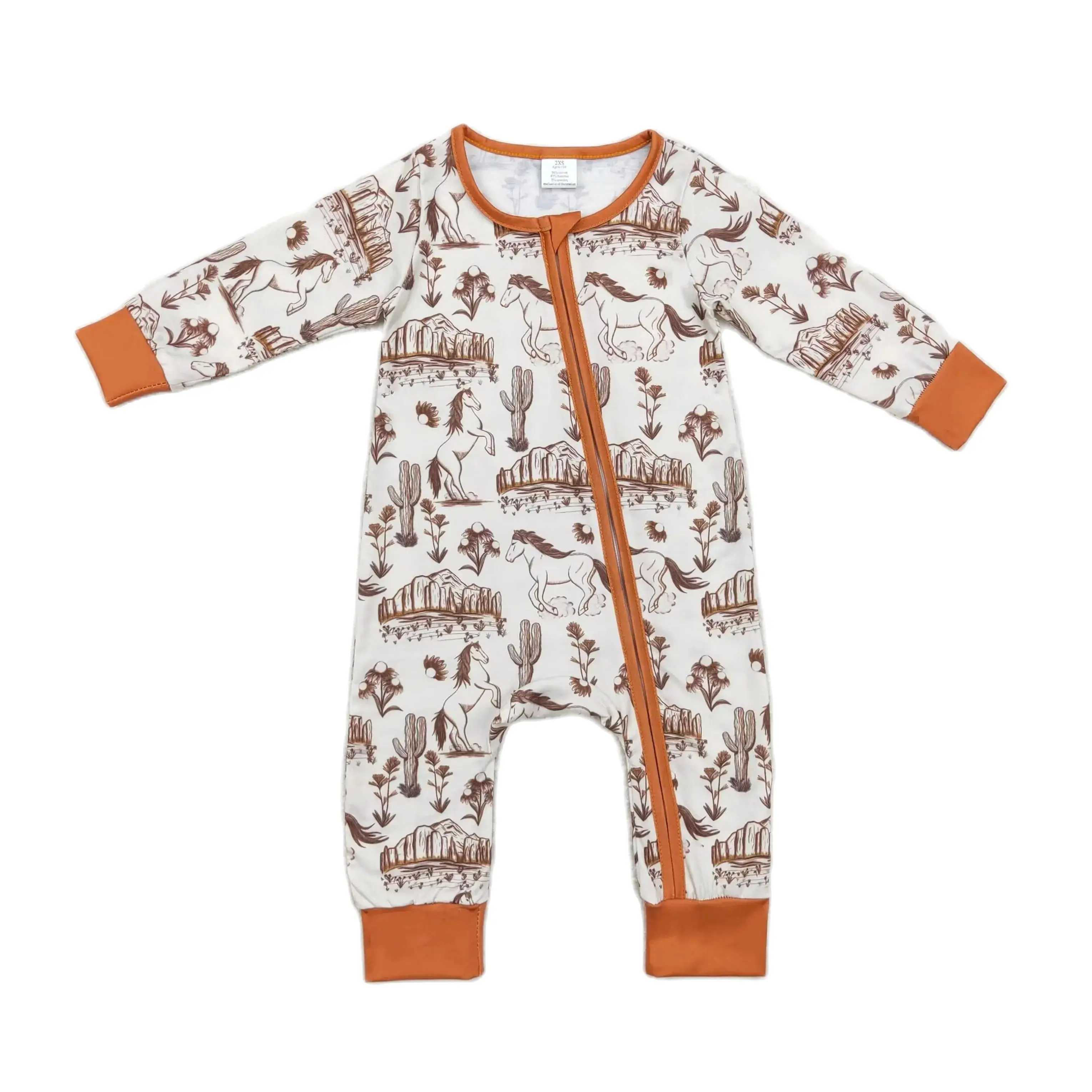 

Wholesale Newborn Western Clothes Kids One piece Coverall Bodysuit Zipper Long Sleeves Horse Cactus Jumpsuit Baby Boy Romper