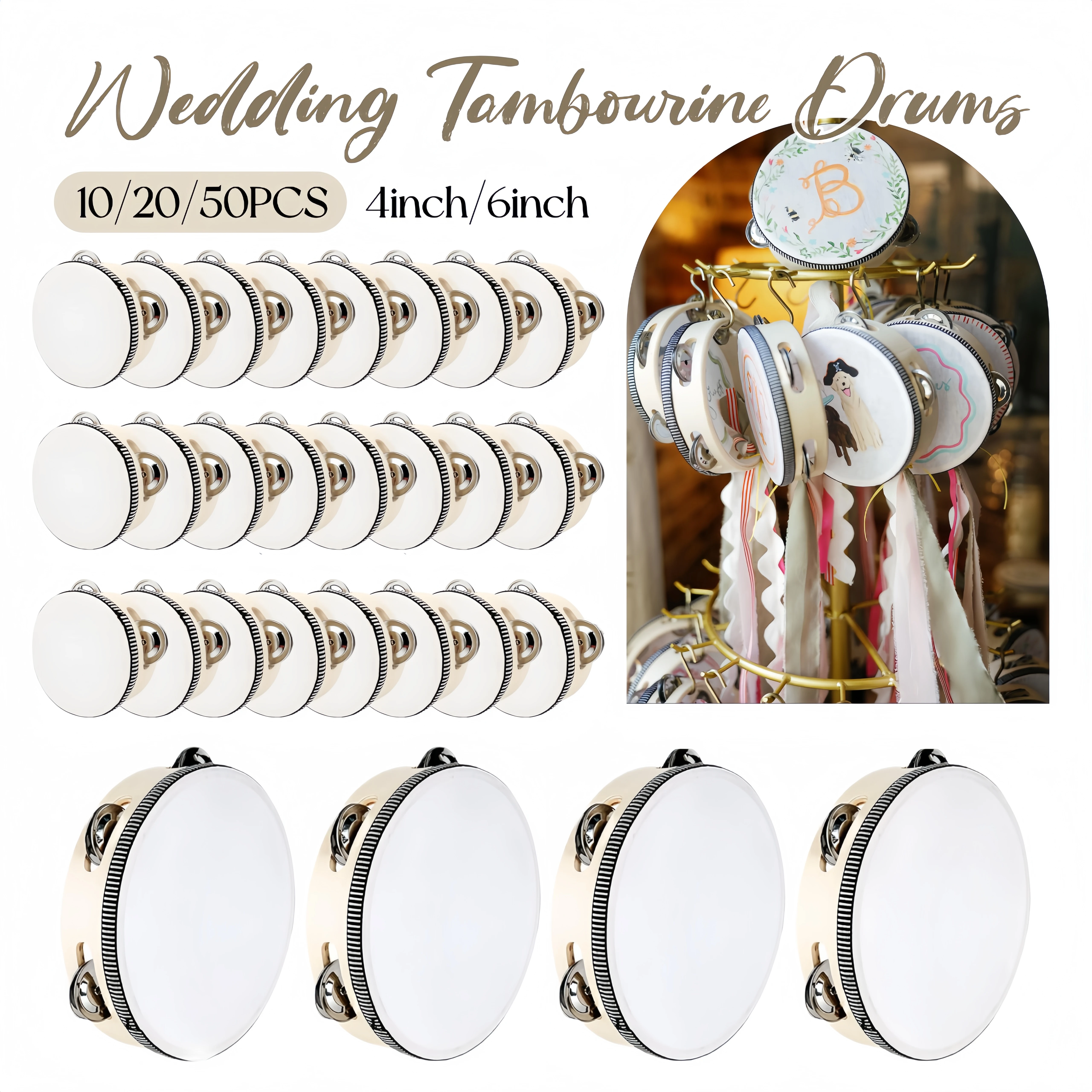 

10–50 шт. деревянных свадебных тамбуринов, сувениры для гостей, подарки на свадьбу, свадебные сувениры для вечеринки, 4/6 дюймов