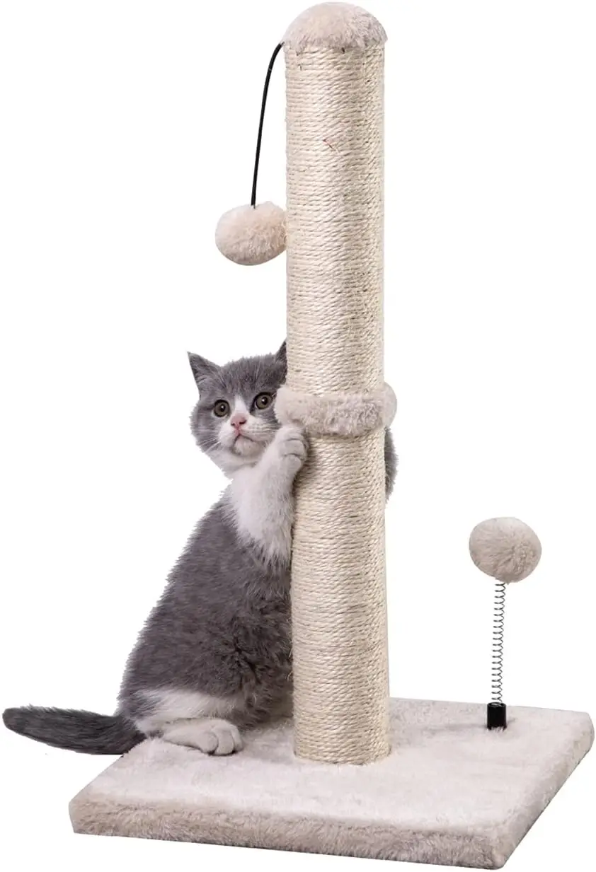 

Cat Scratching Post Premium Basics Kitten Scratcher Sisal Scratch Posts with Hanging Ball 22in for Kittens or Smaller Ca
